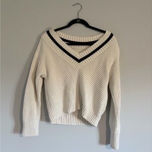 Abercrombie & Fitch Cream V-Neck Sweater with Black Trim